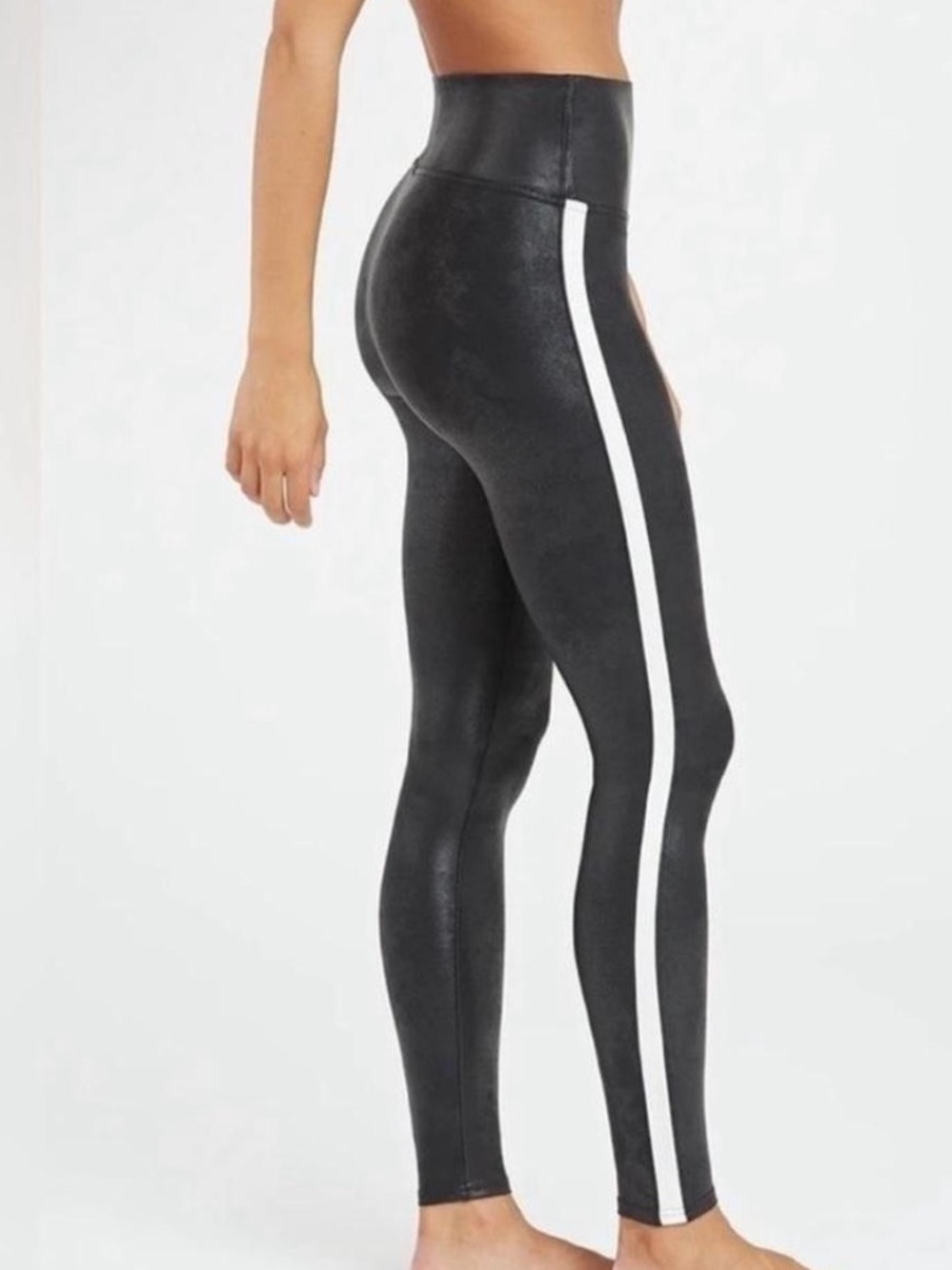 SPANX Faux Leather Tummy Control Leggings with Side Tuxedo Stripe